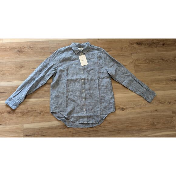 NWT Everlane The Linen Relaxed Shirt in White/Blue size 6 - Picture 4 of 8